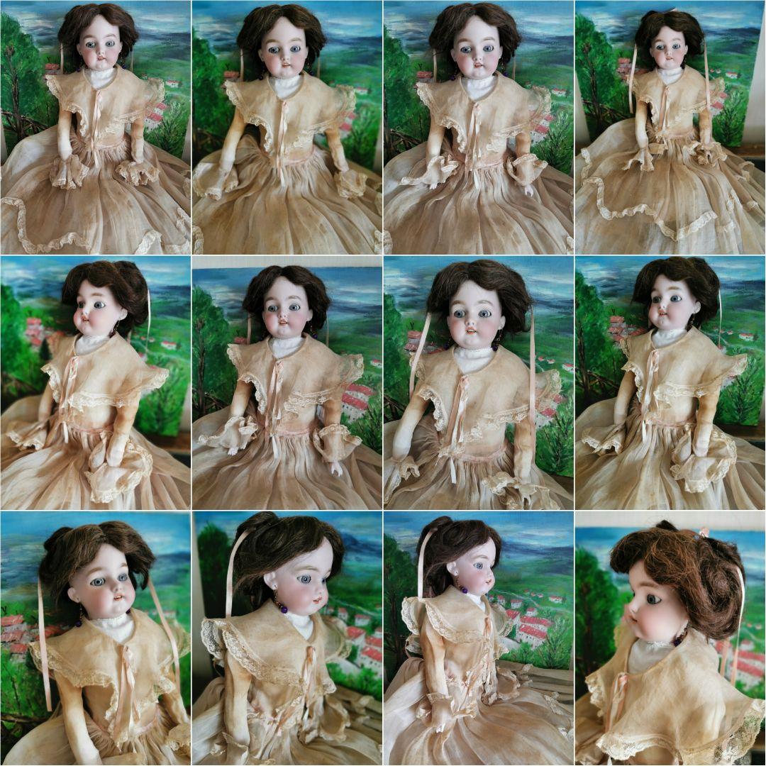 アンティーク ドイツ ビスクドール グレイッシュブルーアイ オーガンジードレス