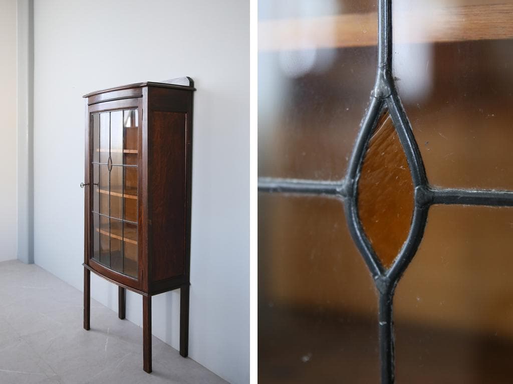 英国アンティークガラスキャビネット/食器棚/本棚/飾り棚/キュリオ(92-25)