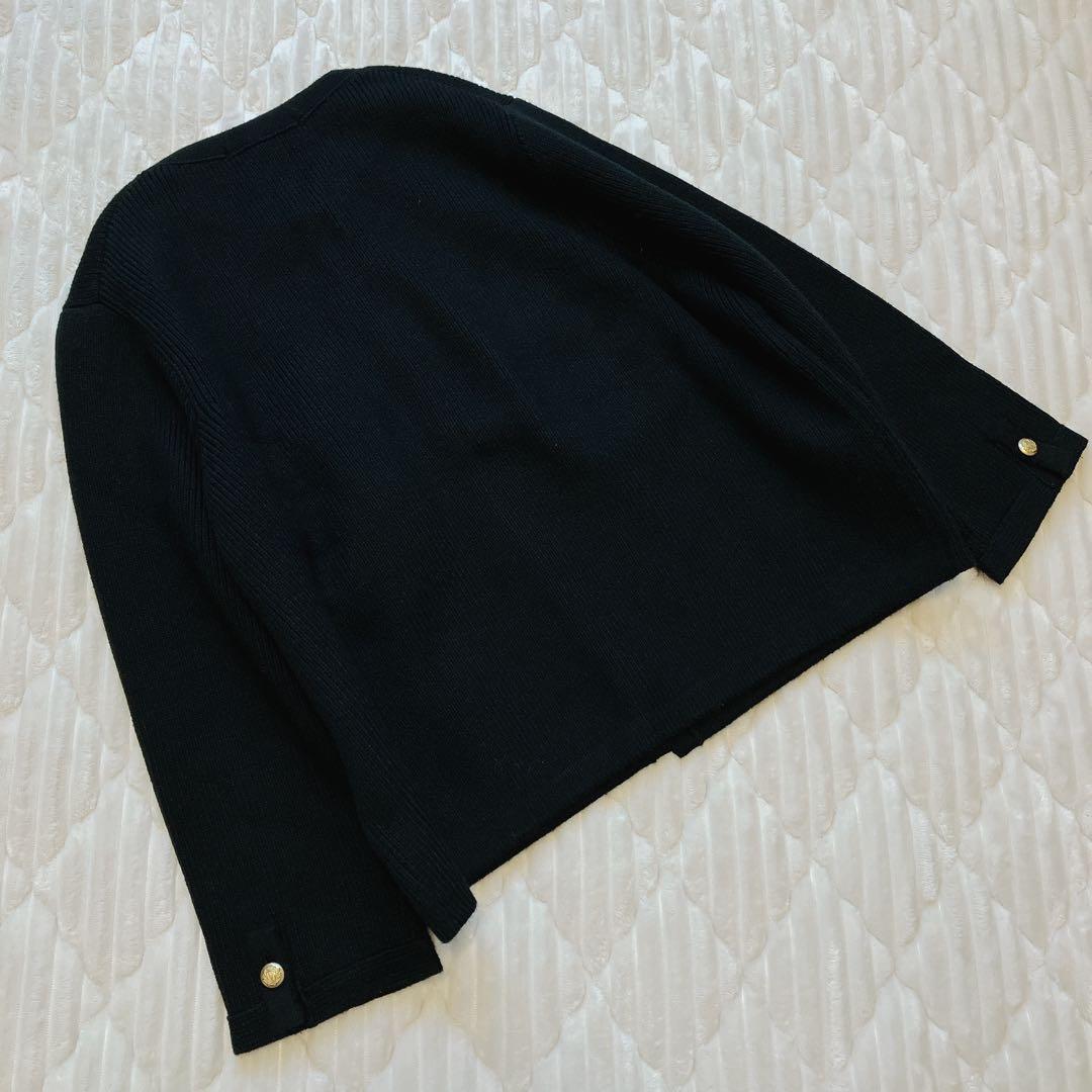 23区【洗える】コットンリリーニットジャケット46 黒 23AW 金ボタン