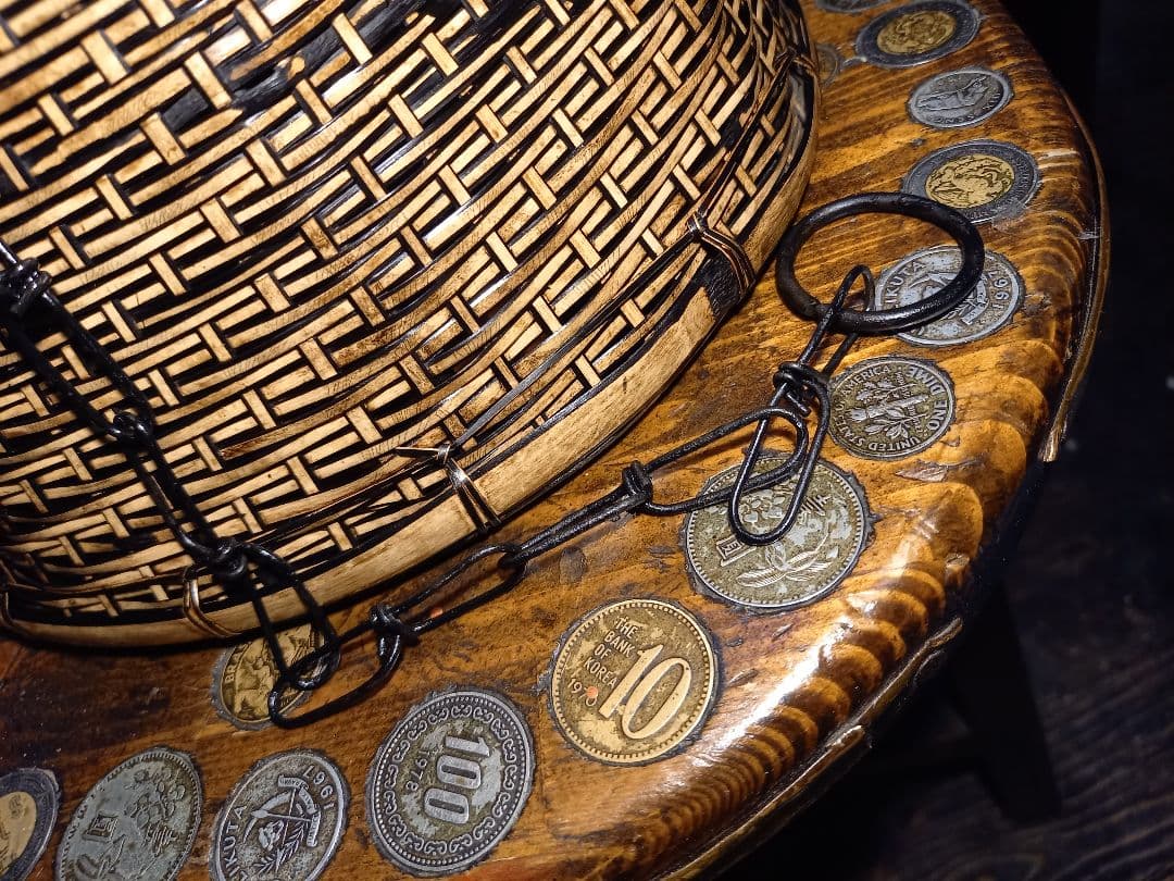 1970's　ヴィンテージ　吊り鐘　竹細工　ベル形　バンブー　ウッド　ランプ