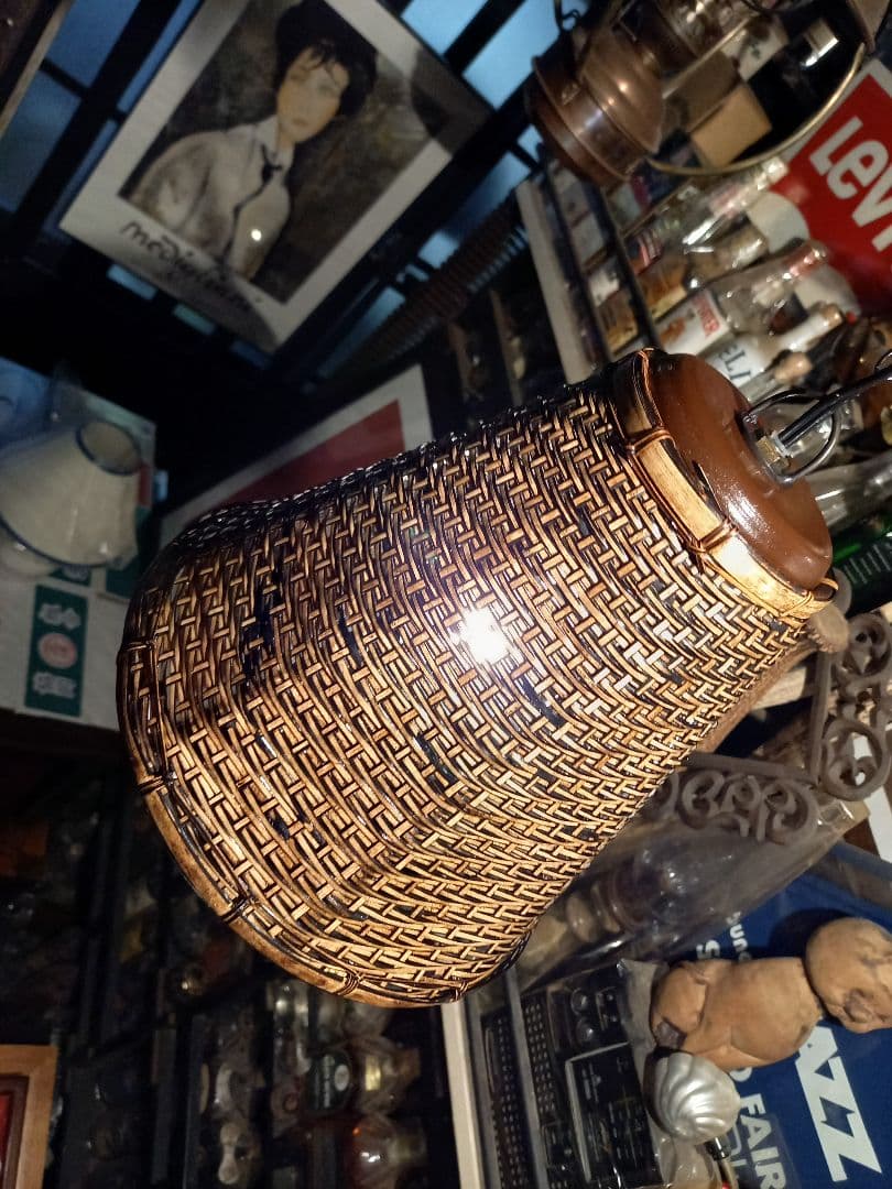 1970's　ヴィンテージ　吊り鐘　竹細工　ベル形　バンブー　ウッド　ランプ