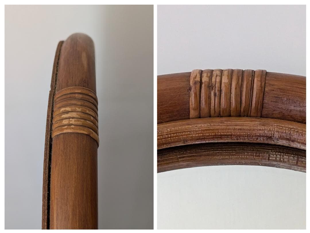 ラタン スタンドミラー 80s ビンテージ 壁掛け 2way 籐の姿見 レトロ