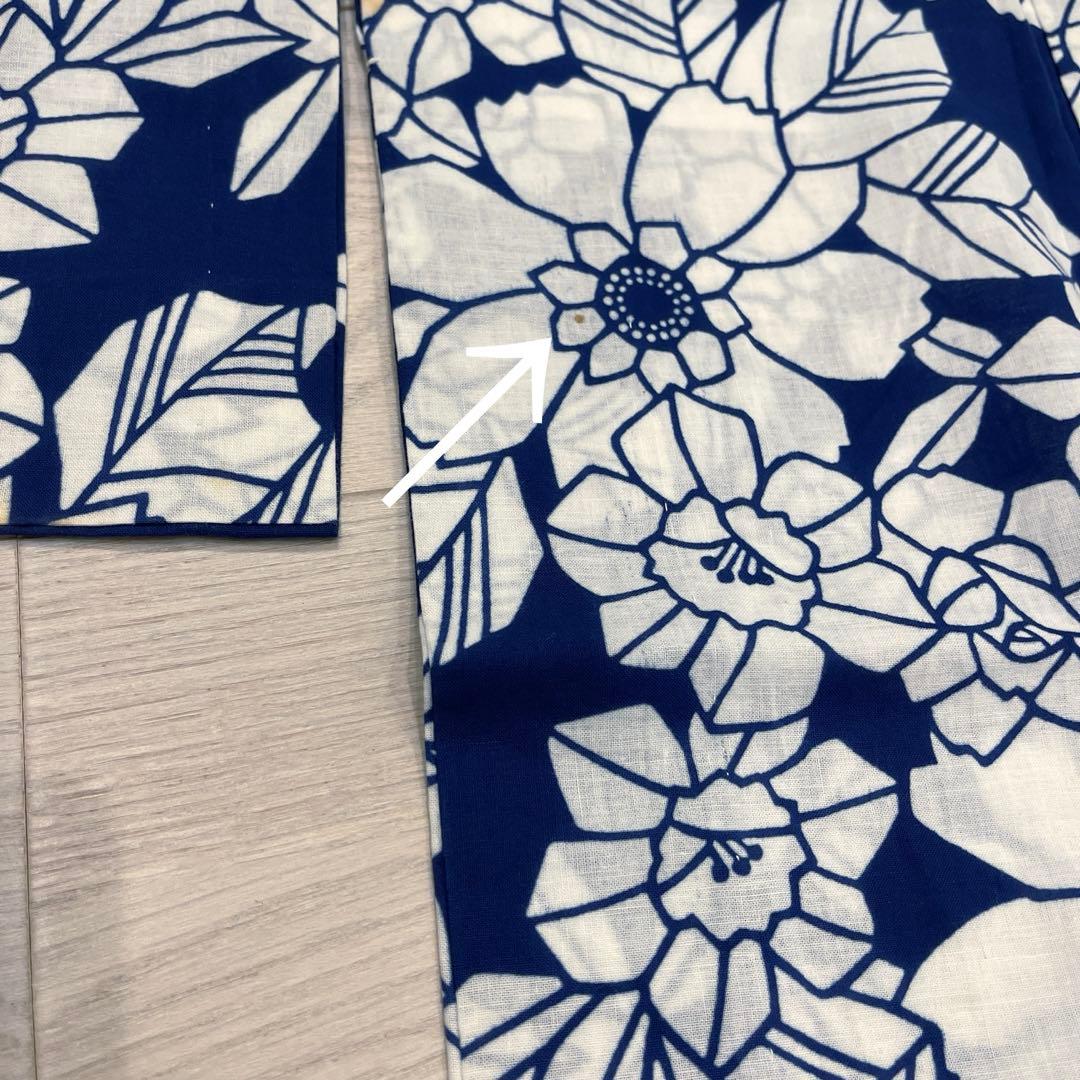 浴衣 紺色 注染 椿　菊　レトロ　アンティーク