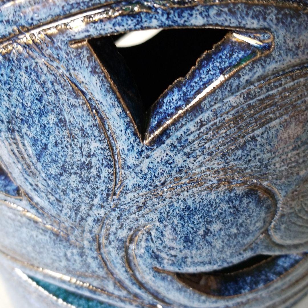 信楽焼傘立て  台形型青 高さ４０cm