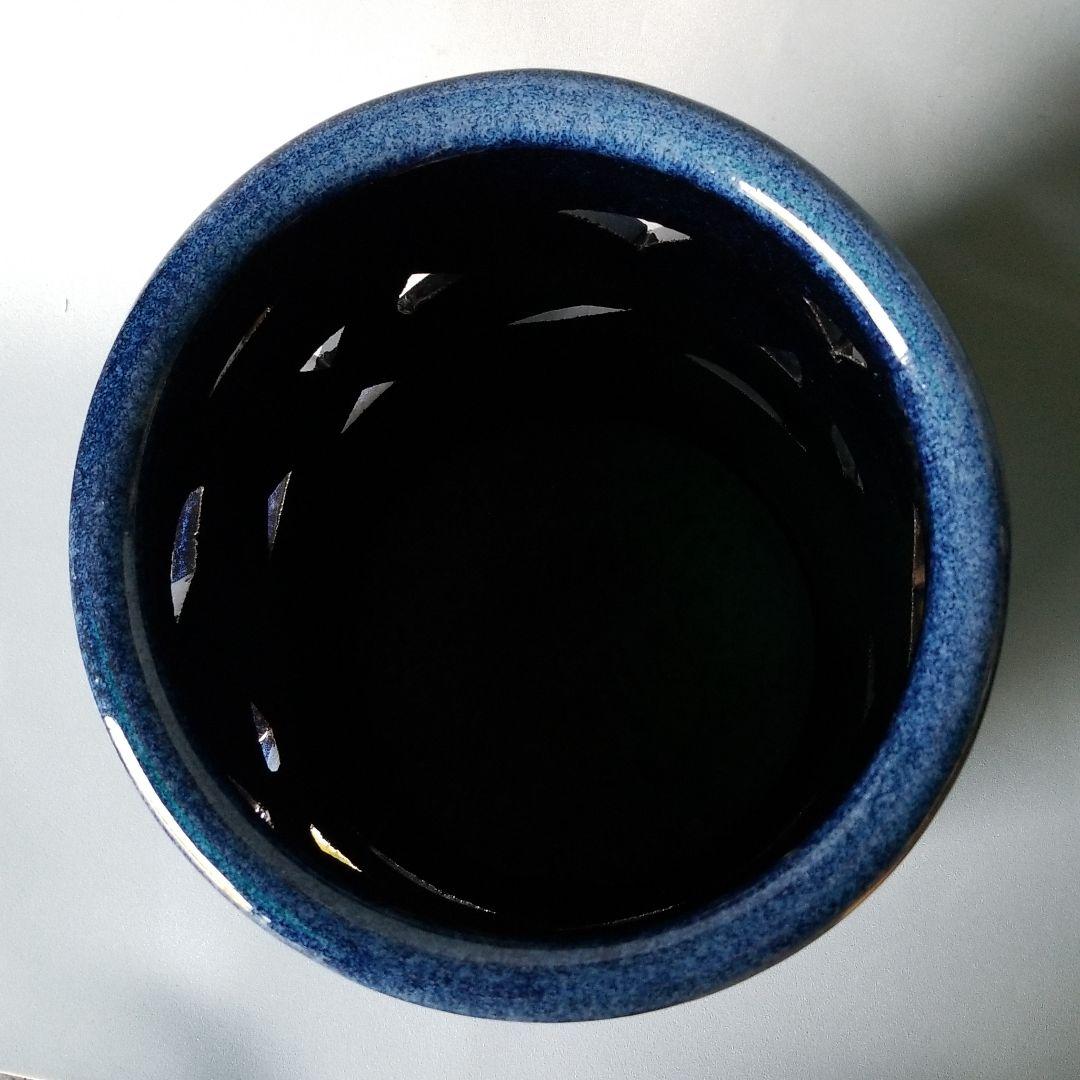 信楽焼傘立て  台形型青 高さ４０cm