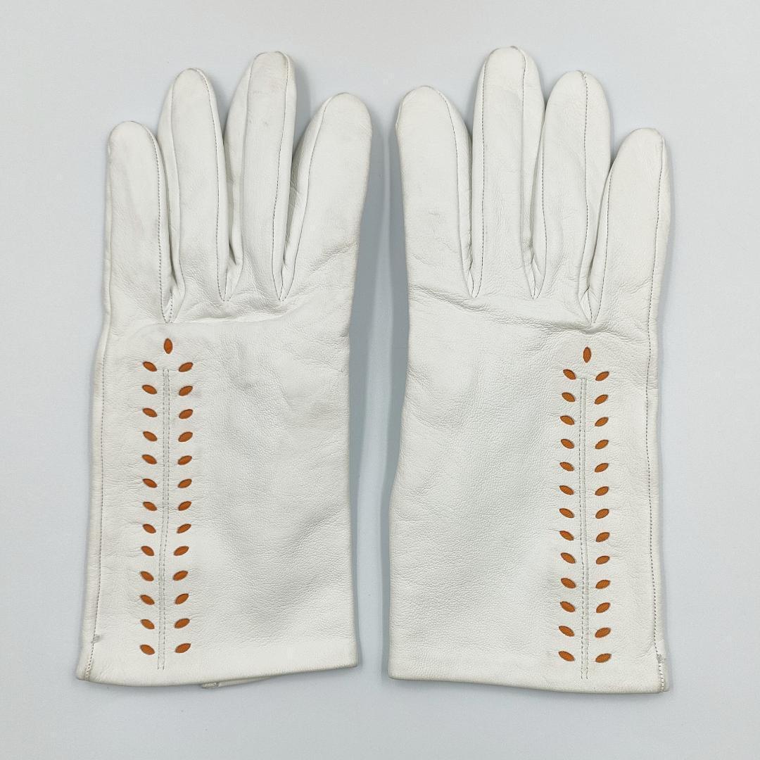 HERMES エルメス レザーグローブ 手袋 7 1/2 ホワイト 白