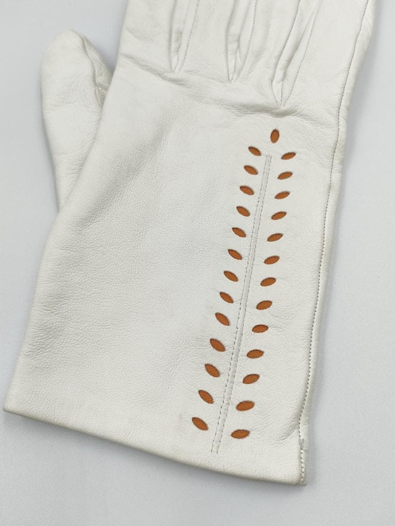 HERMES エルメス レザーグローブ 手袋 7 1/2 ホワイト 白