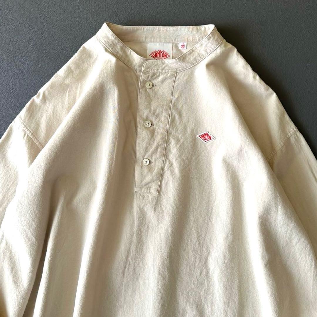 美品 ダントン ヘンリーネック プルオーバーシャツ 36 アイボリー