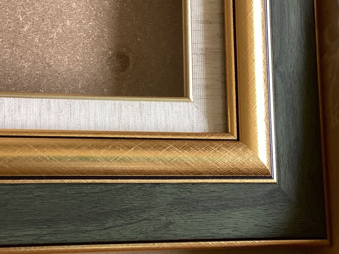 モスグリーンとゴールドの木製油彩額縁　サイズF8 箱付き　日本製　美品