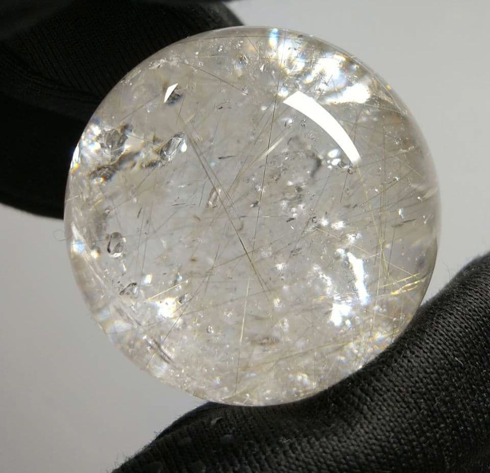 超希少　レインボー入り　ルチルクォーツ　スフィア　丸玉　天然石