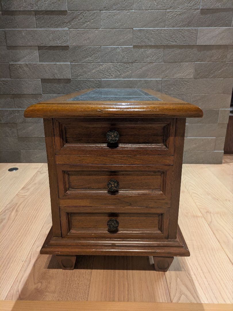 アンティーク ローチェスト 天然木 大理石トップ 3段チェスト サイドテーブル