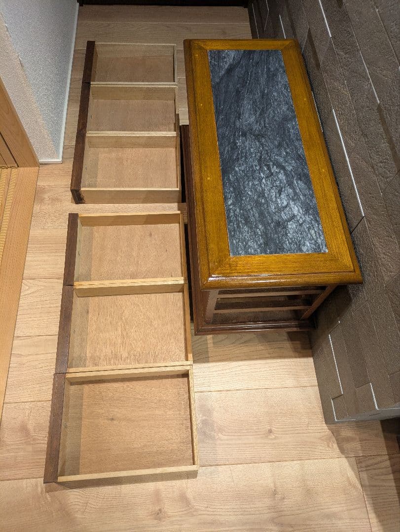 アンティーク ローチェスト 天然木 大理石トップ 3段チェスト サイドテーブル