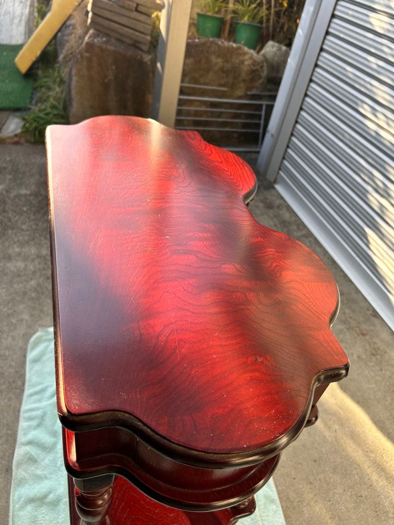 ninamagic アンティーク　木製ダークレッドサイドテーブル 2段