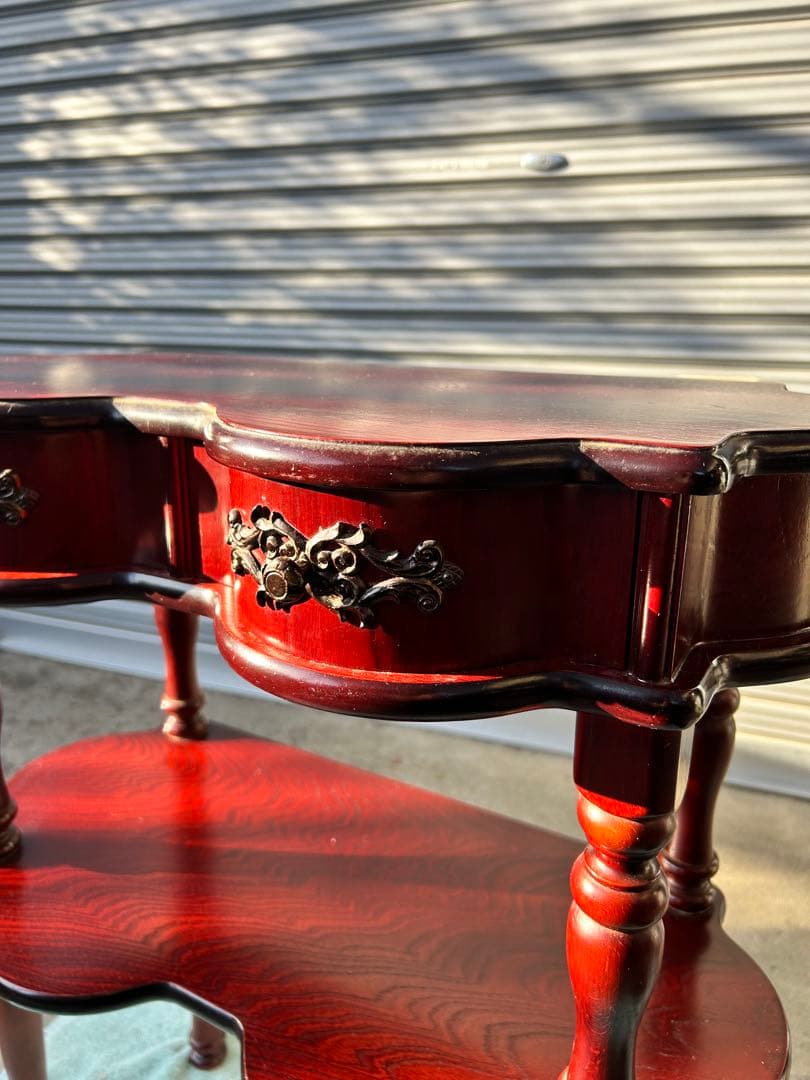 ninamagic アンティーク　木製ダークレッドサイドテーブル 2段