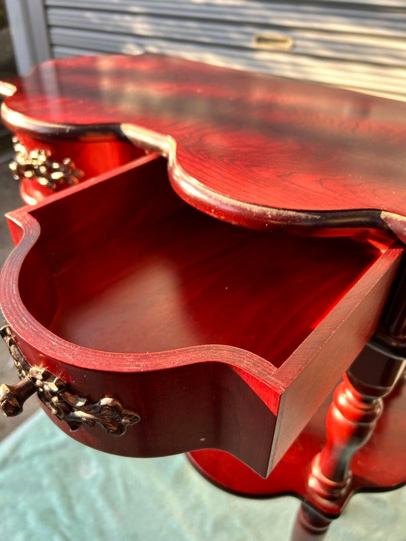 ninamagic アンティーク　木製ダークレッドサイドテーブル 2段