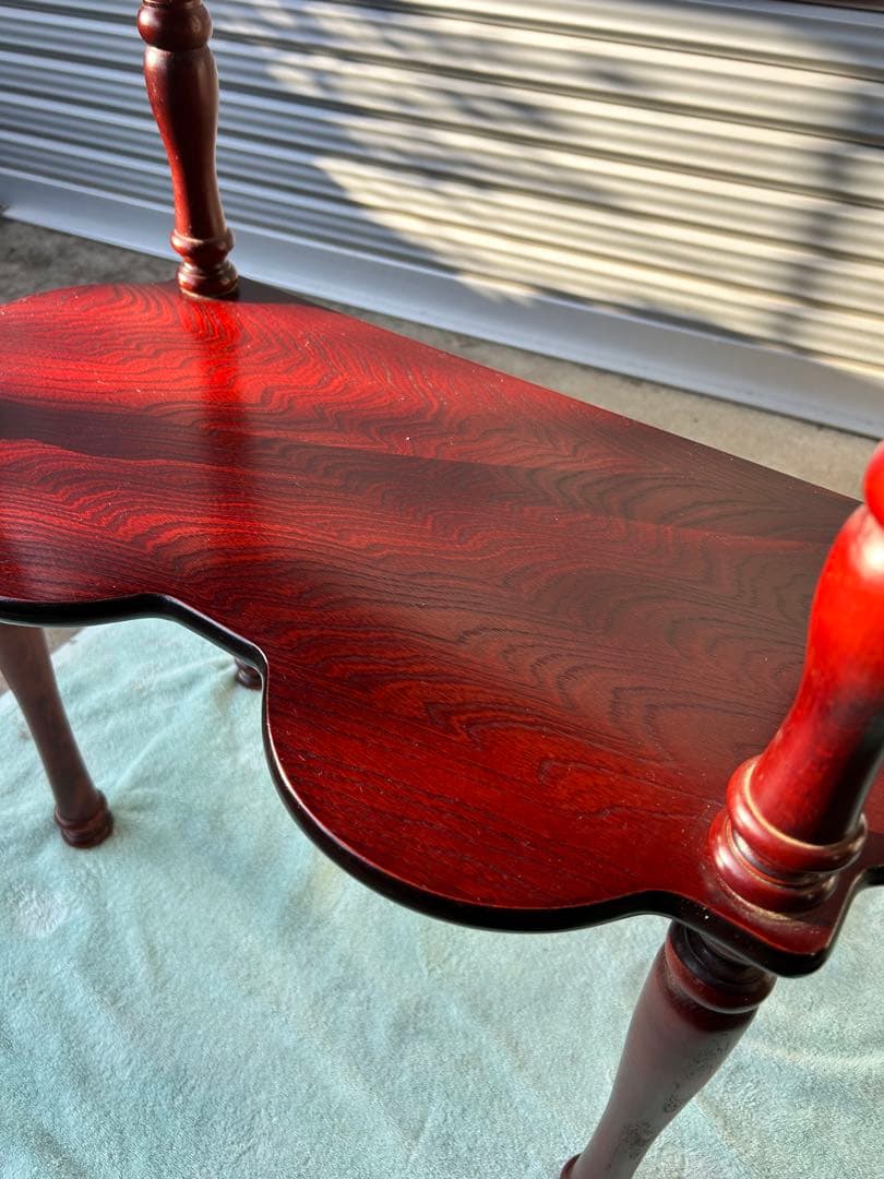 ninamagic アンティーク　木製ダークレッドサイドテーブル 2段