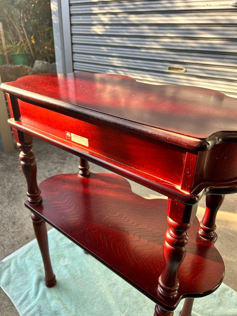 ninamagic アンティーク　木製ダークレッドサイドテーブル 2段