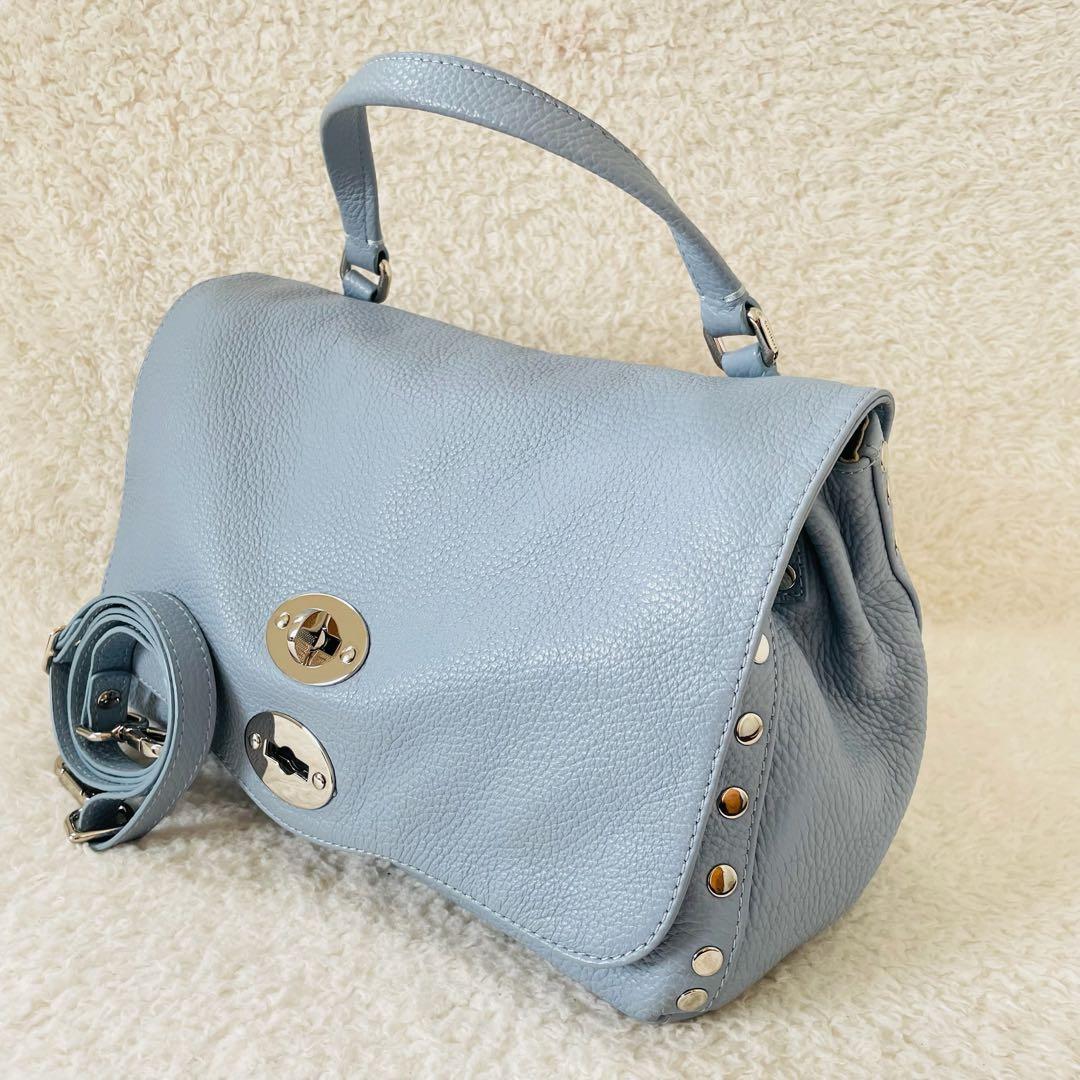 【美品】ザネラート ポスティーナ ショルダーバッグ ハンドバッグ 水色