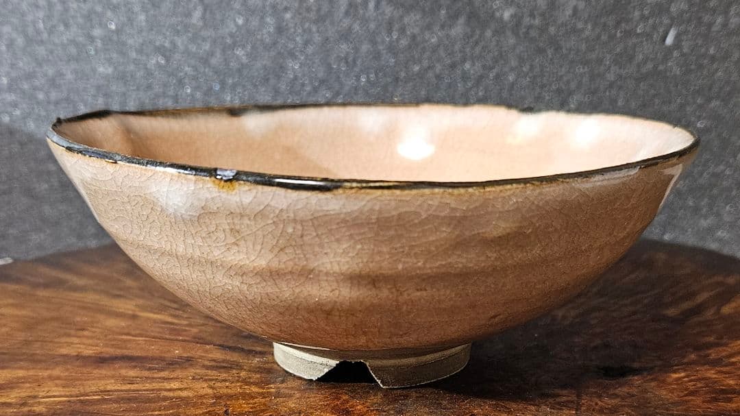 明治時代　古萩　割高台　茶碗　直径約14.1cm　時代箱　仕覆付き　茶道具　茶器