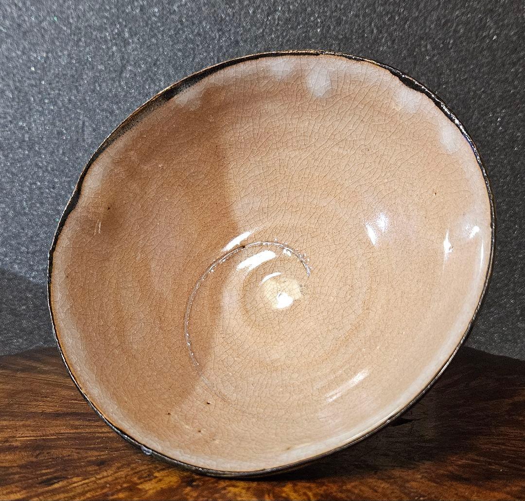 明治時代　古萩　割高台　茶碗　直径約14.1cm　時代箱　仕覆付き　茶道具　茶器