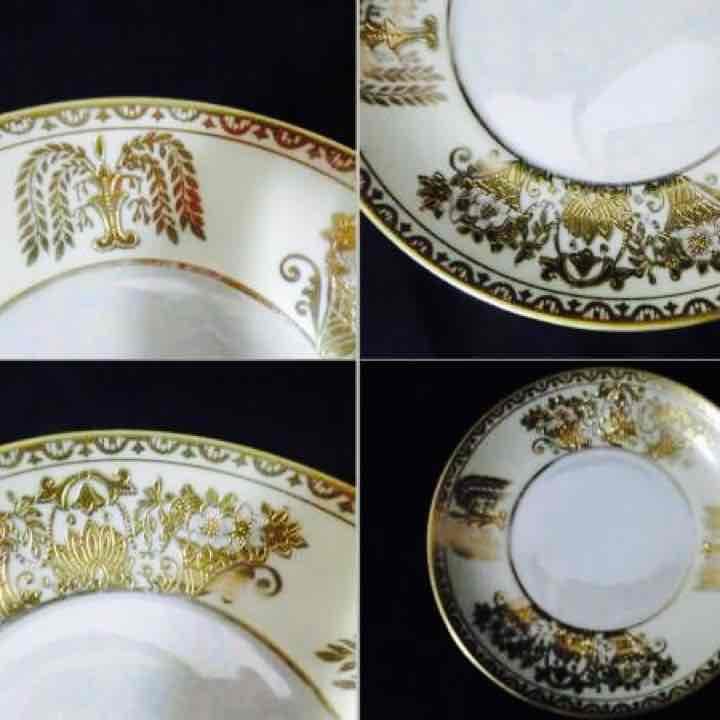 手塗りオールドノリタケ金盛り上げスープポット3点セット