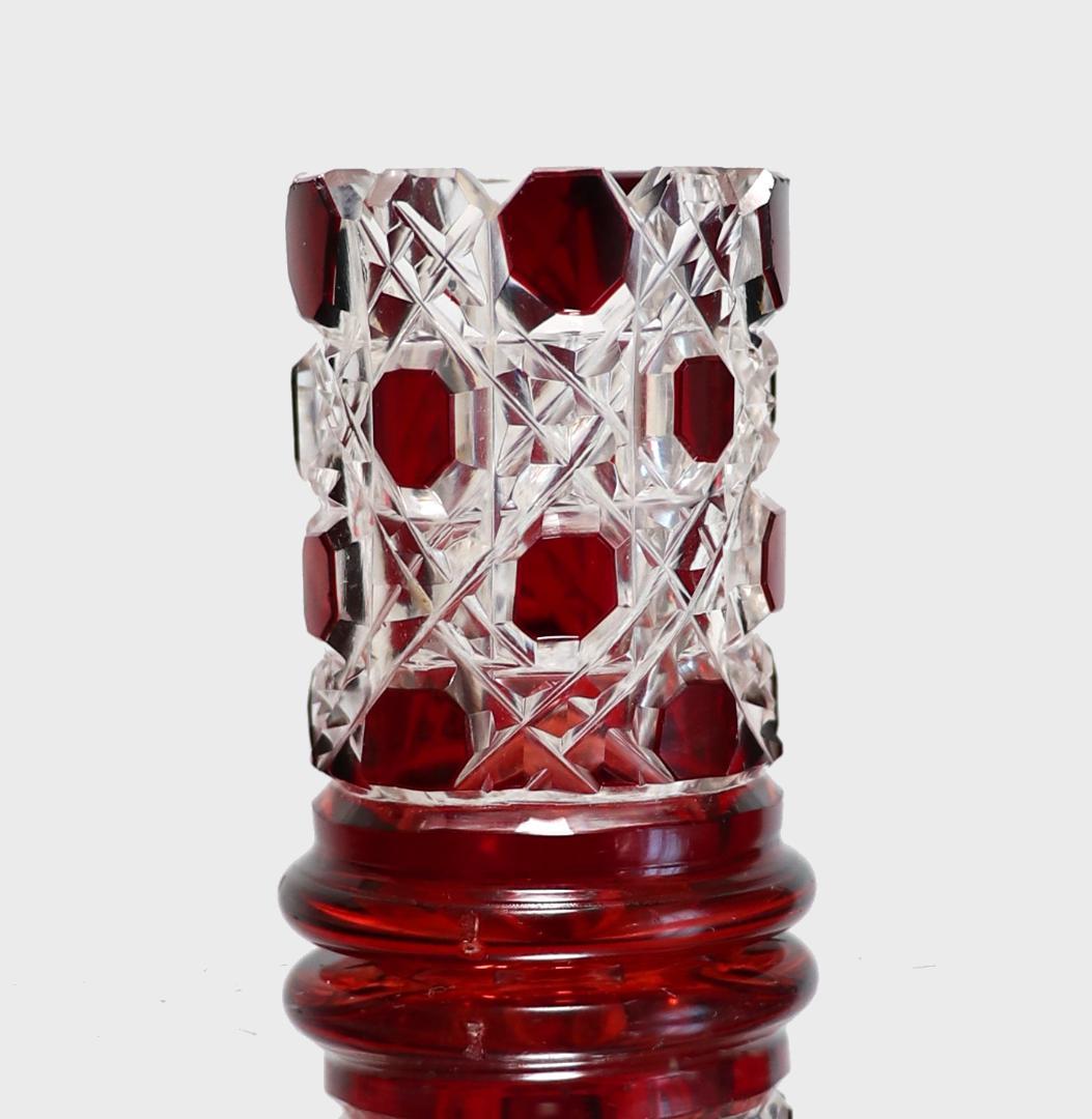 オールド・バカラ ディアマン・ピエーリー ワインレッド色被せ装飾ミニチュール花瓶