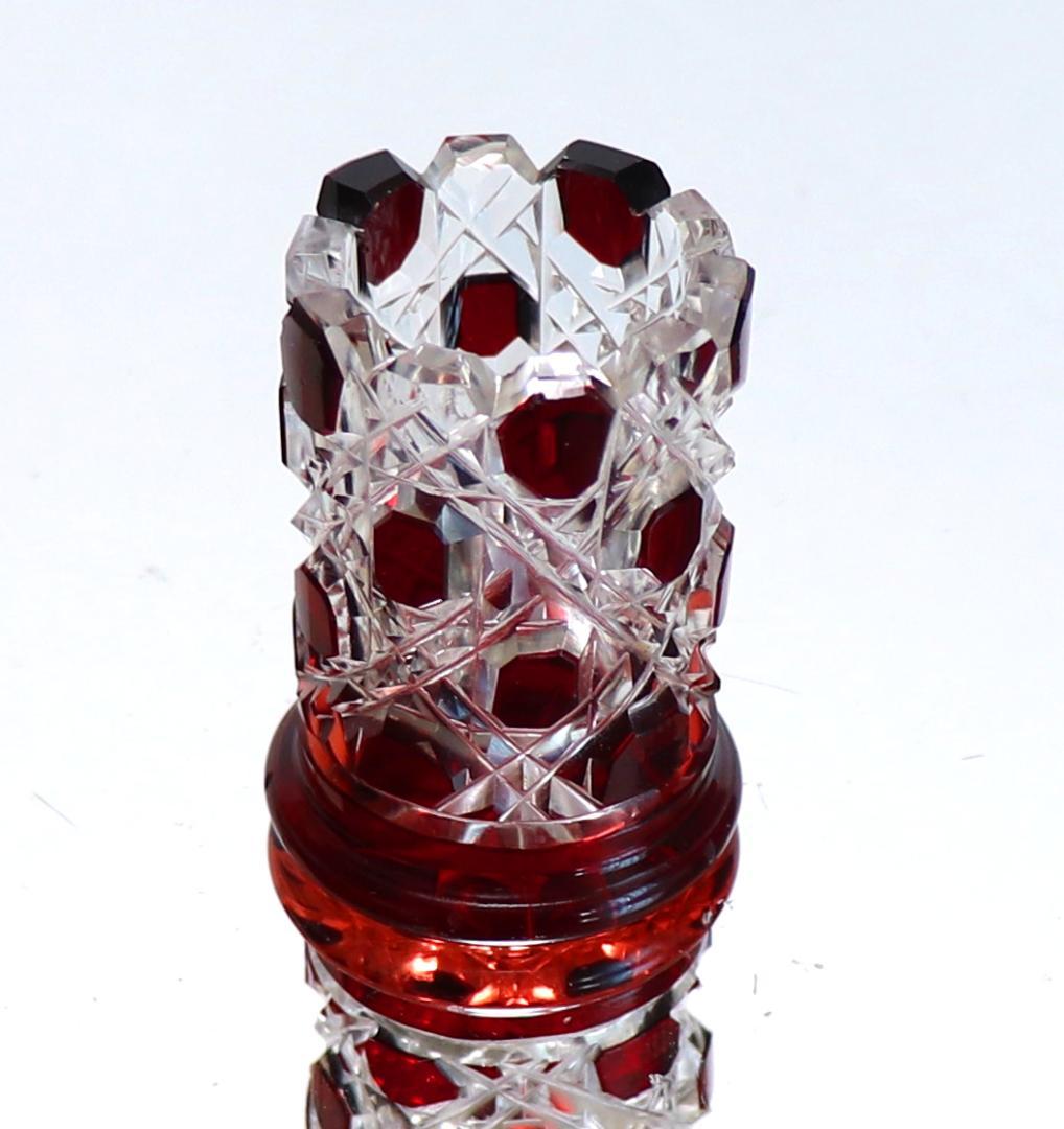 オールド・バカラ ディアマン・ピエーリー ワインレッド色被せ装飾ミニチュール花瓶