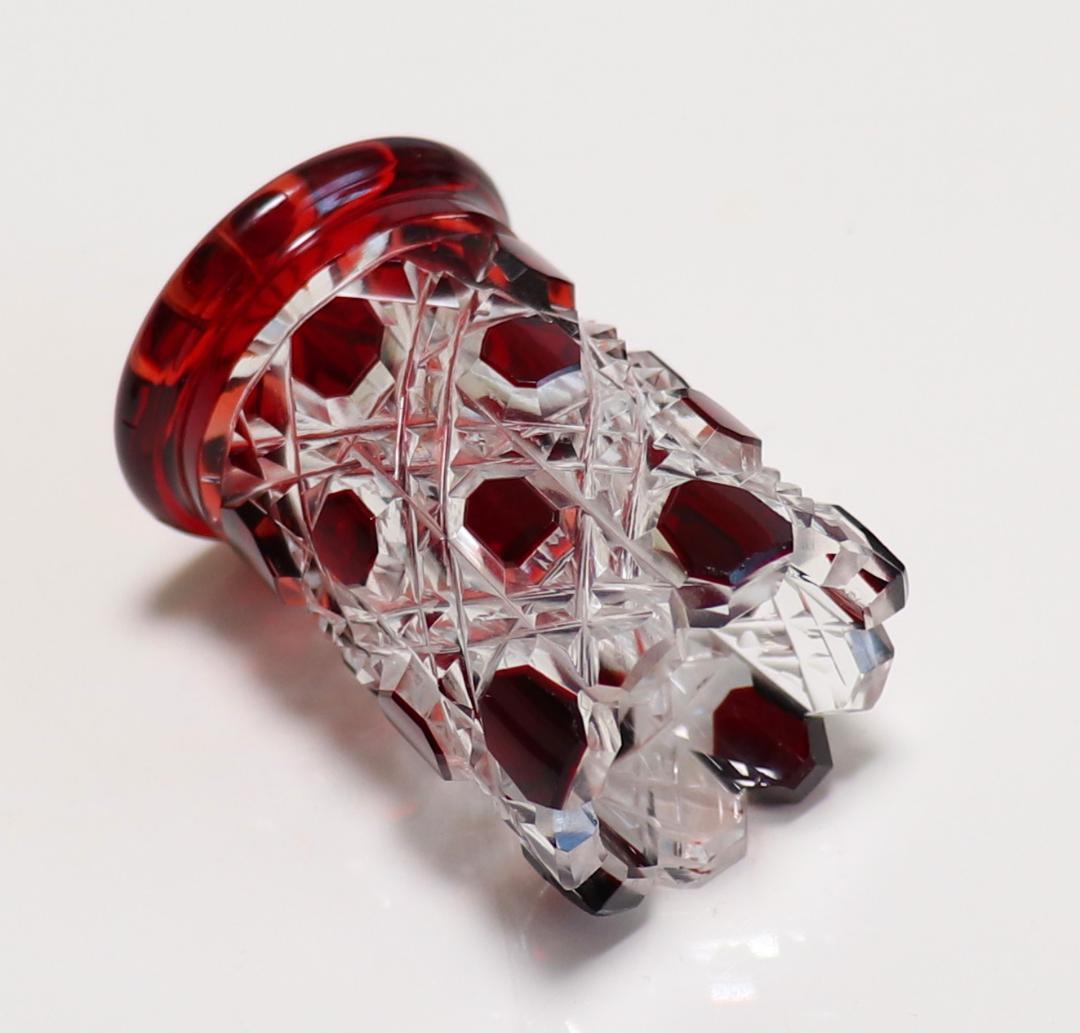 オールド・バカラ ディアマン・ピエーリー ワインレッド色被せ装飾ミニチュール花瓶