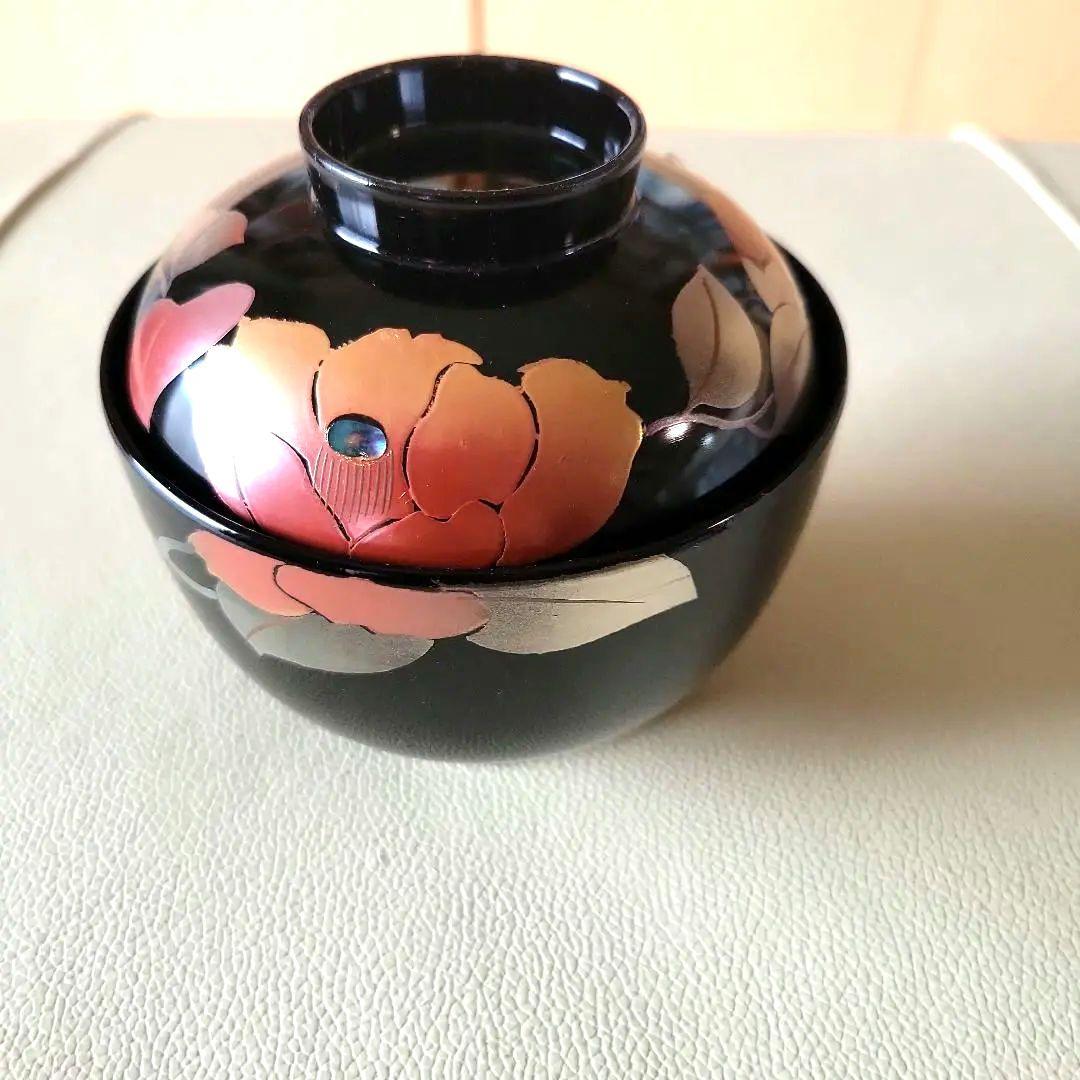 【希少】会津塗　照井久良人の山茶花時絵 汁椀 5客　伝統工芸品