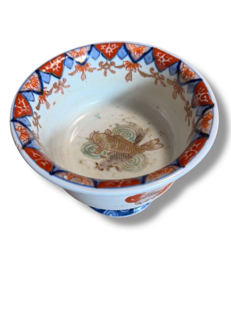 #古伊万里 盃洗 明治期 色絵 鯉文 高杯　P-3