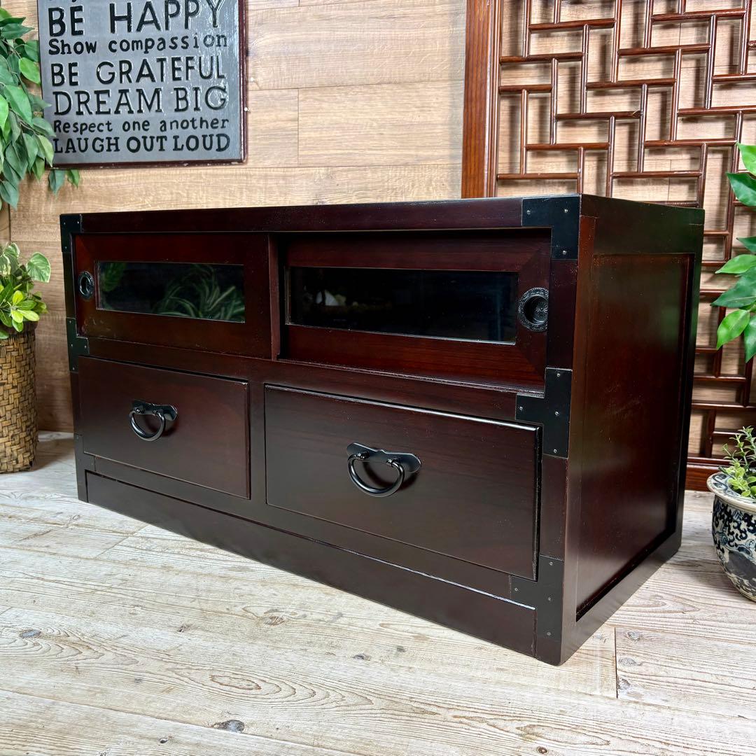 セール中！民芸家具木製ガラス戸付きテレビ台サイドボードTV台チェスト飾り棚桐無垢