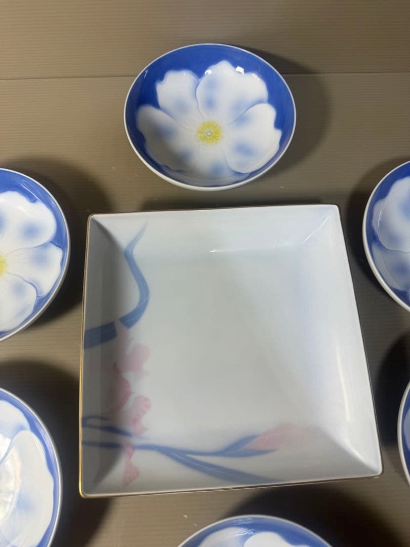 2520 深川製磁　スノーローズ皿5客　方皿1客