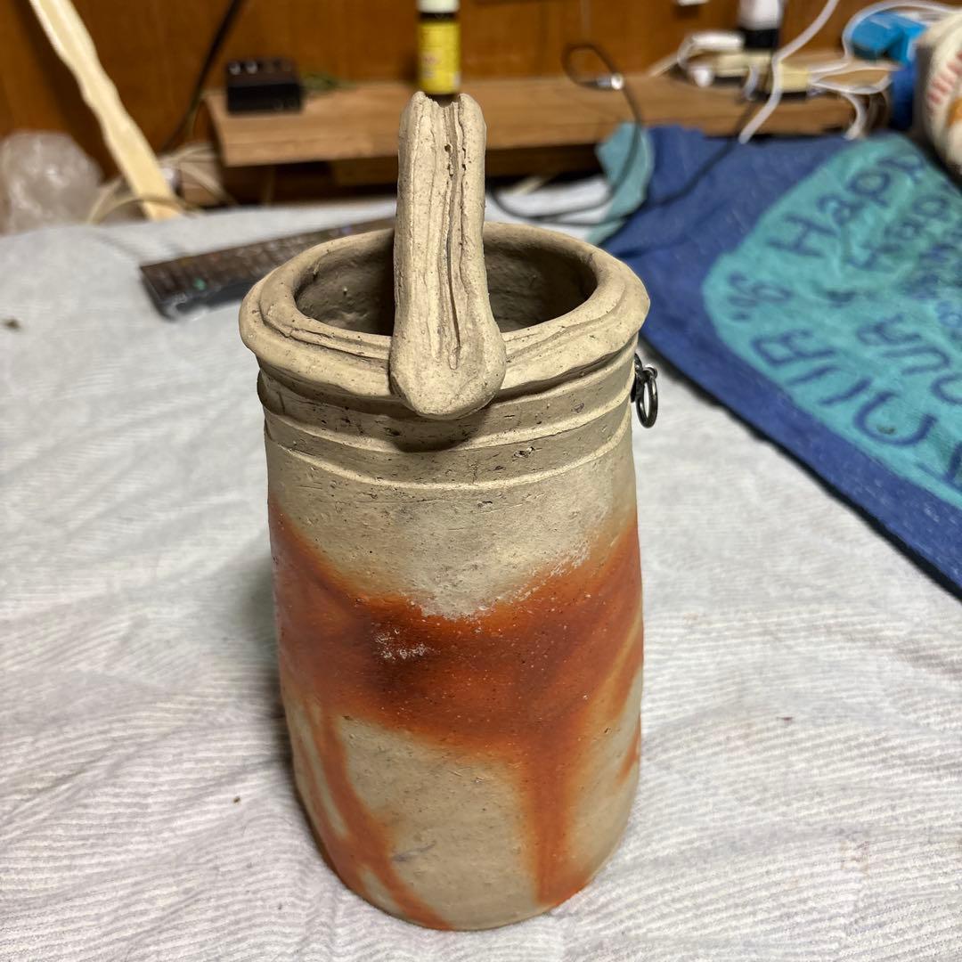 備前の名工人間国宝　金重陶陽作の持ち手付き掛け兼用置花入　未使用　値下げします