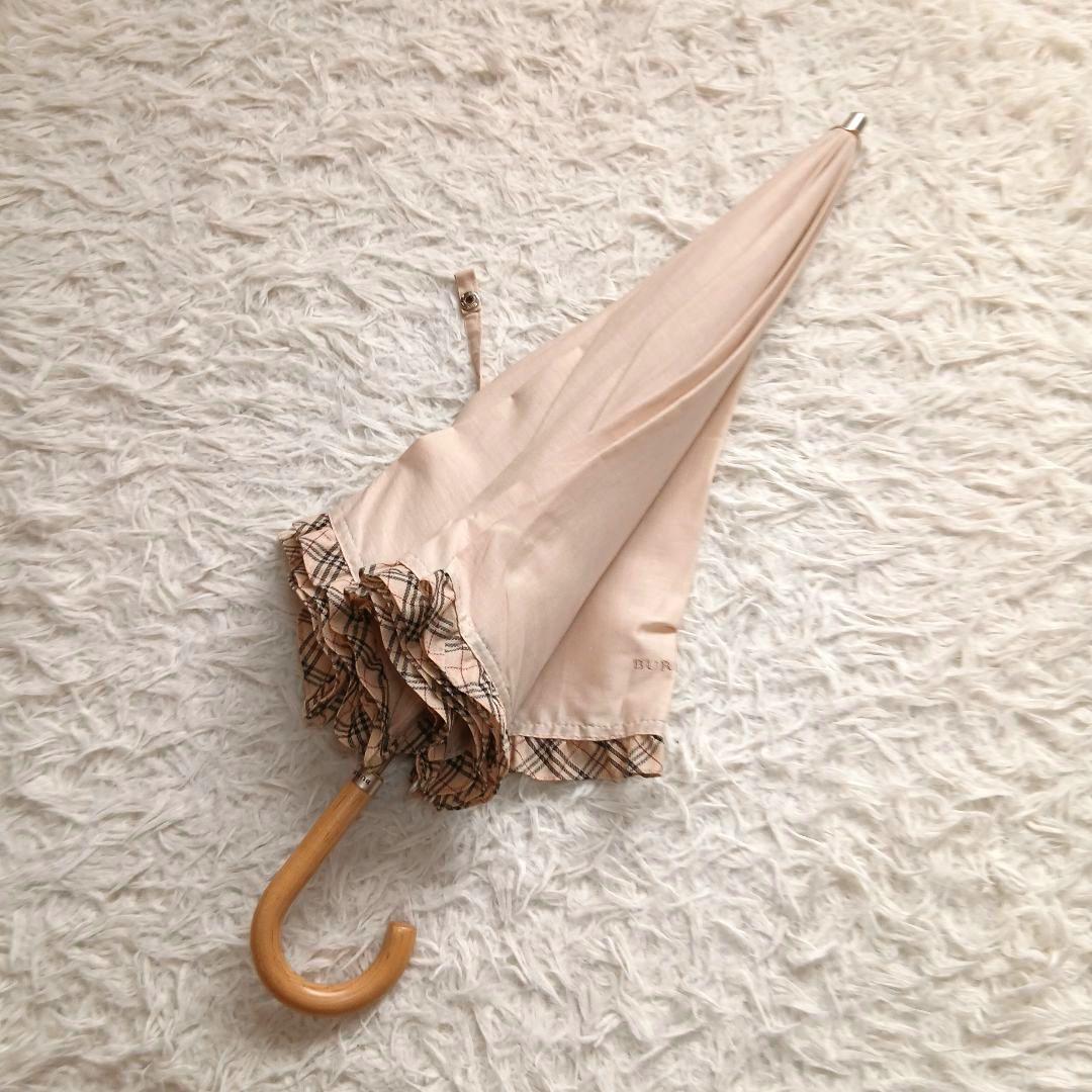 【BURBERRY】希少　オーロラ社製　フリル　ノバチェック　長傘　日傘