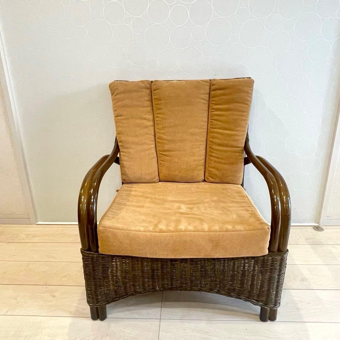 ラタン 籐 椅子 アームソファ パーソナルチェア クッション付 アジアン家具