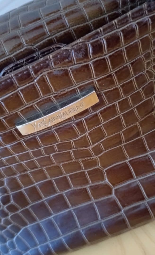 美品★サンローラン　ブラウン クロコダイル型押し　ハンドバッグ★