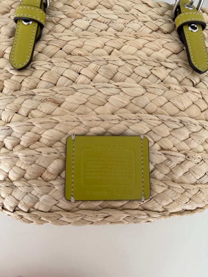 美品　COACH かごバッグ ベージュ/グリーン