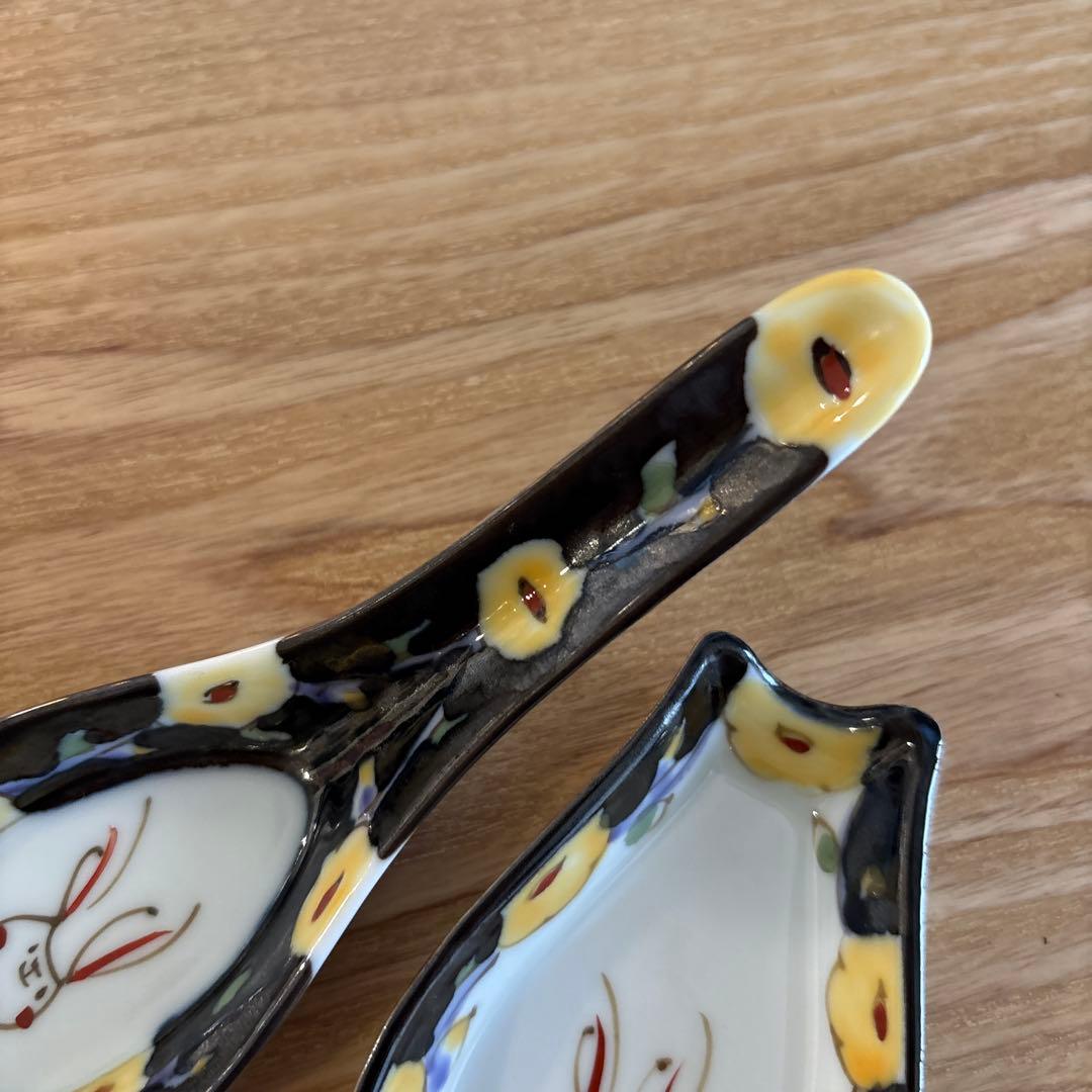 空萌工房★波佐見焼★ウサギと花のデザイン 陶器製レンゲ 4個セット