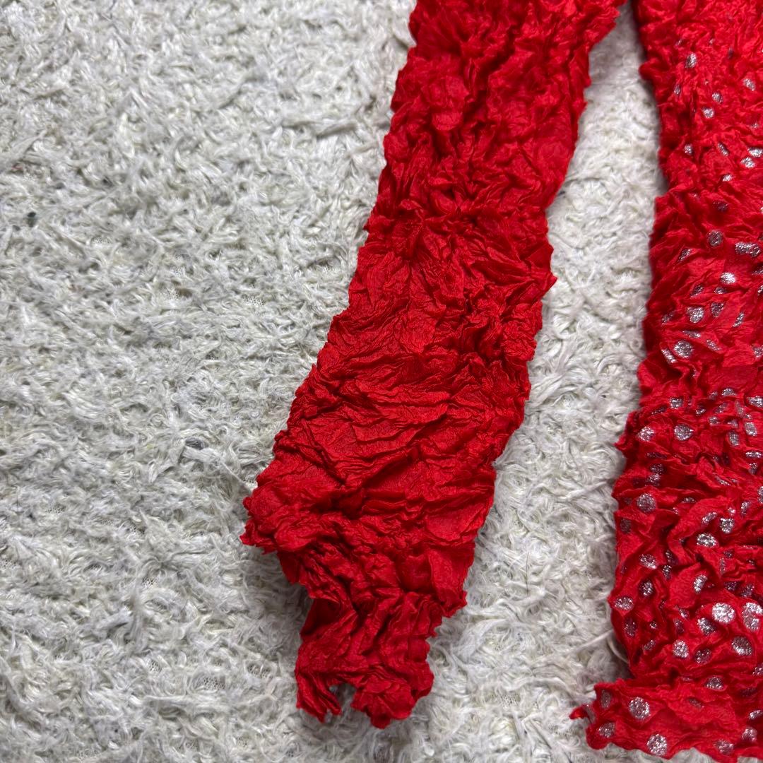 希少★ISSEY MIYAKE シワ加工 箔 カットソー 長袖 レッド