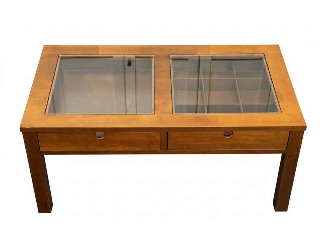 ガラストップ センターテーブル 収納引き出し付き　木製ローテーブル 幅90cm