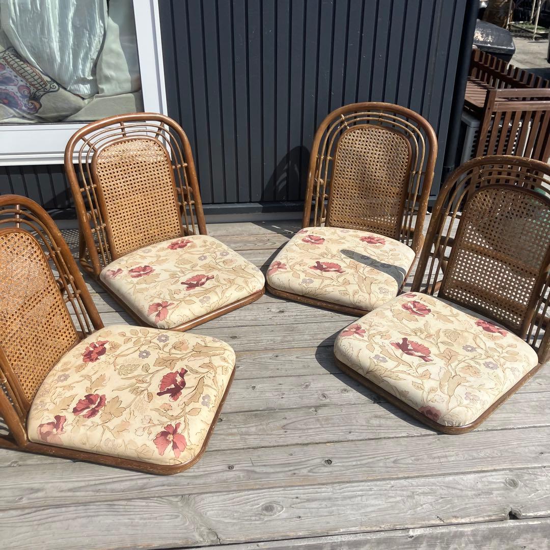 昭和レトロ コスガ家具 花柄ラタン座椅子 ラタンチェア 4脚セット 古家具