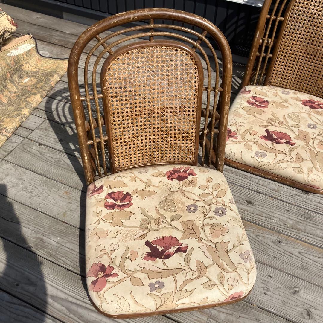 昭和レトロ コスガ家具 花柄ラタン座椅子 ラタンチェア 4脚セット 古家具