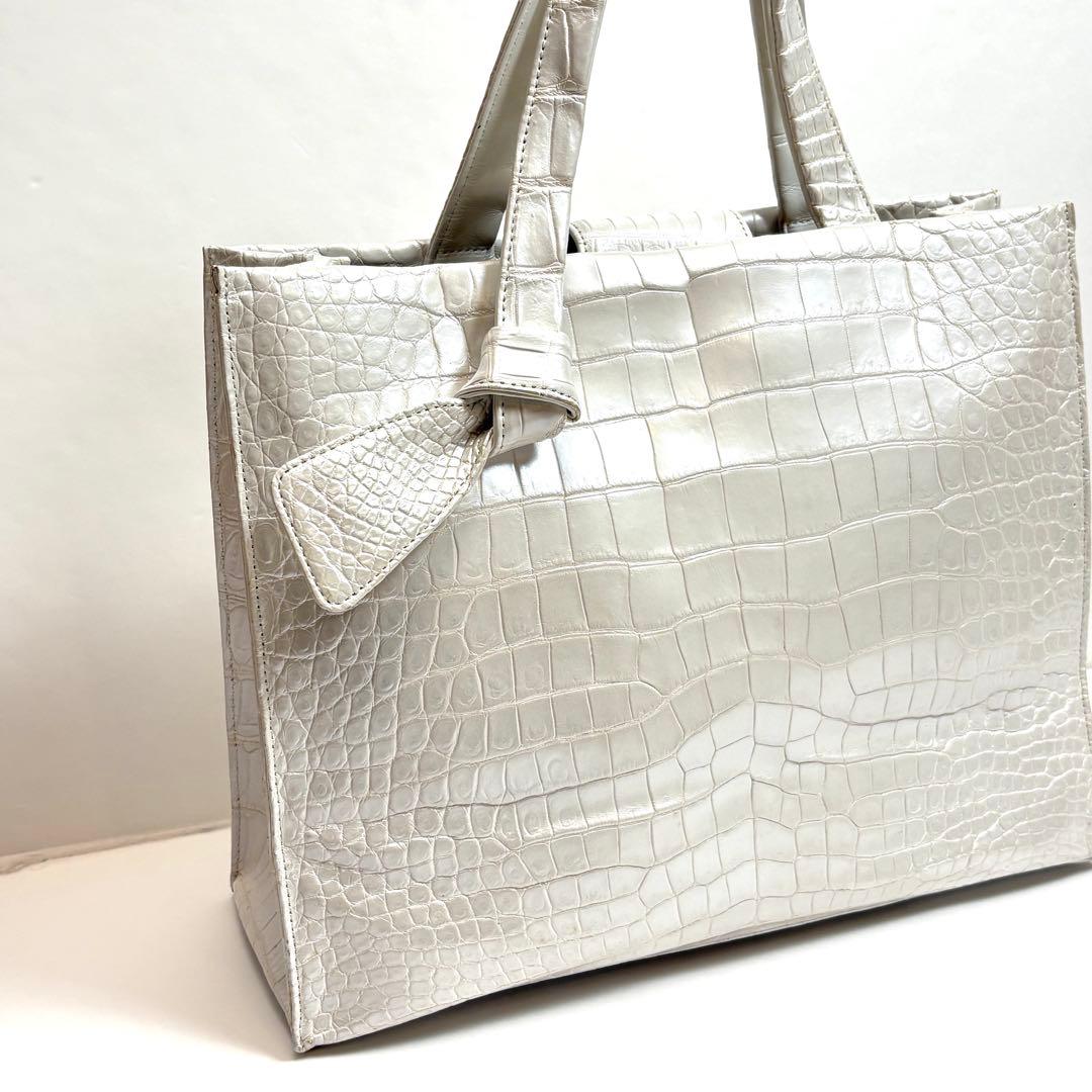 高級　ZAO ザオー　クロコハンドバッグ　パールホワイト　JRA認定