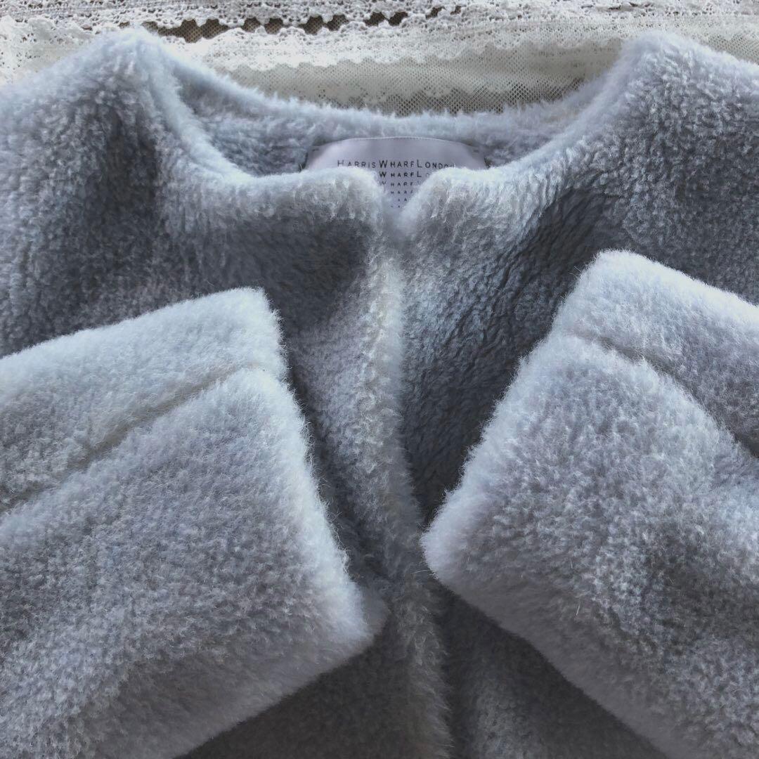 美品　ハリスワーフロンドン　レディース　ノーカラー　コート　アウター　水色　L