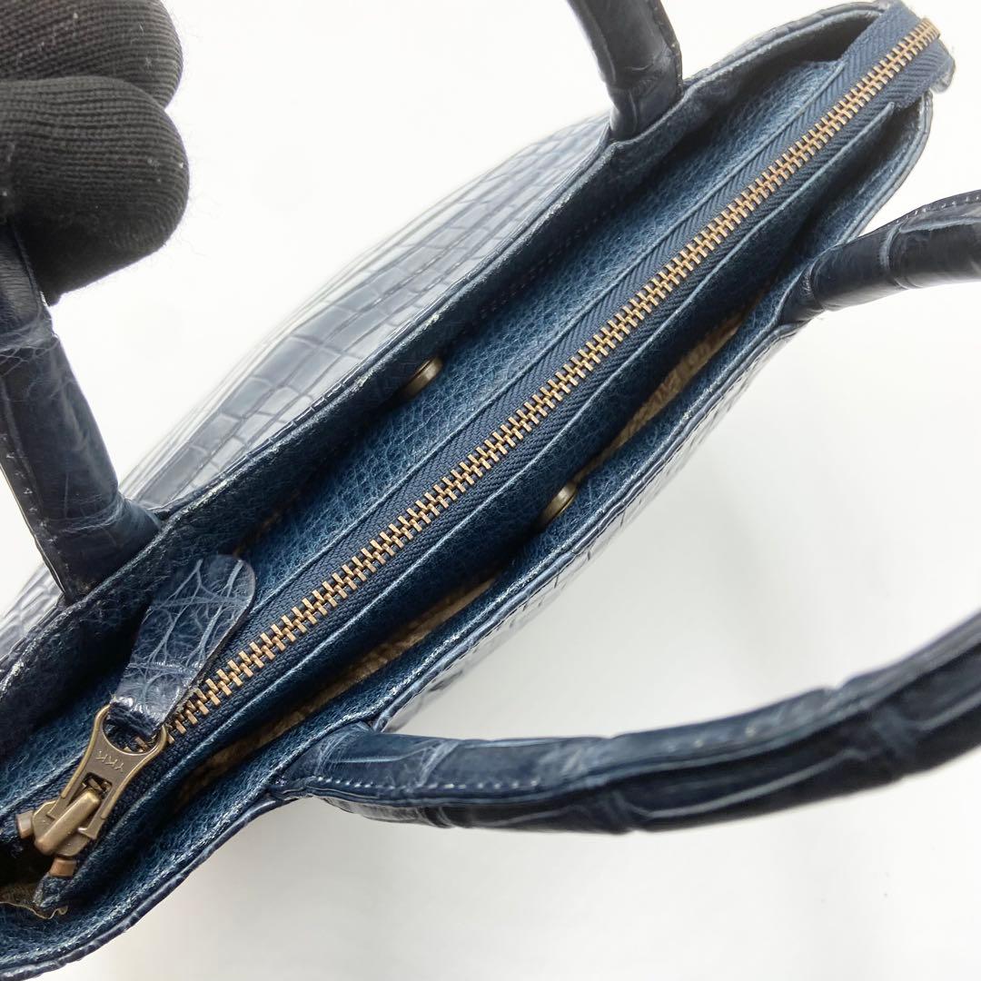 極美品　IBIZA イビサ　ハンドバッグ　クロコダイル　マット　レザー　ネイビー