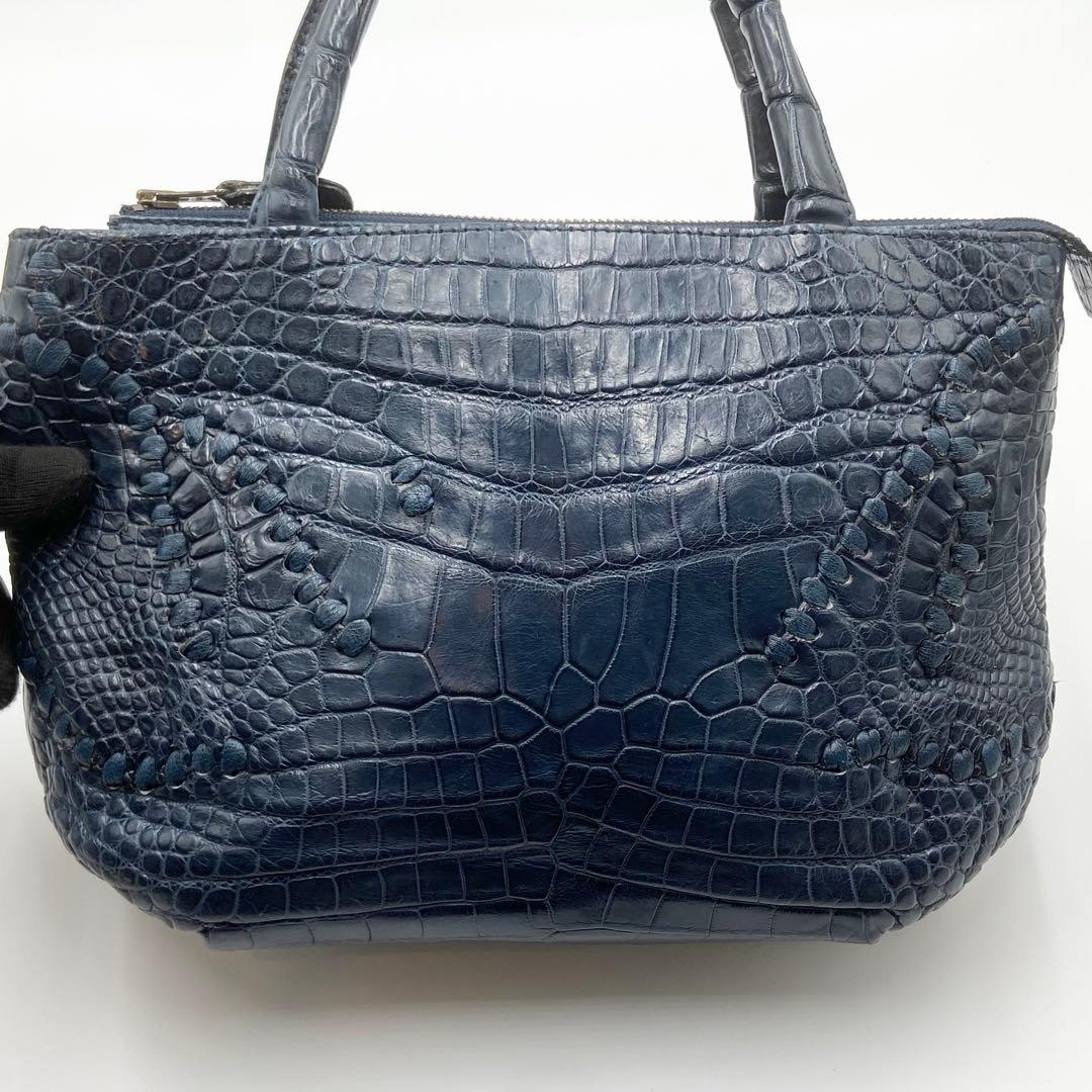 極美品　IBIZA イビサ　ハンドバッグ　クロコダイル　マット　レザー　ネイビー
