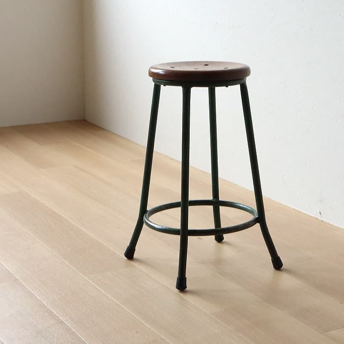 ヴィンテージ　アイアンスツール⑩　無垢材　鉄脚　古家具　レトロ