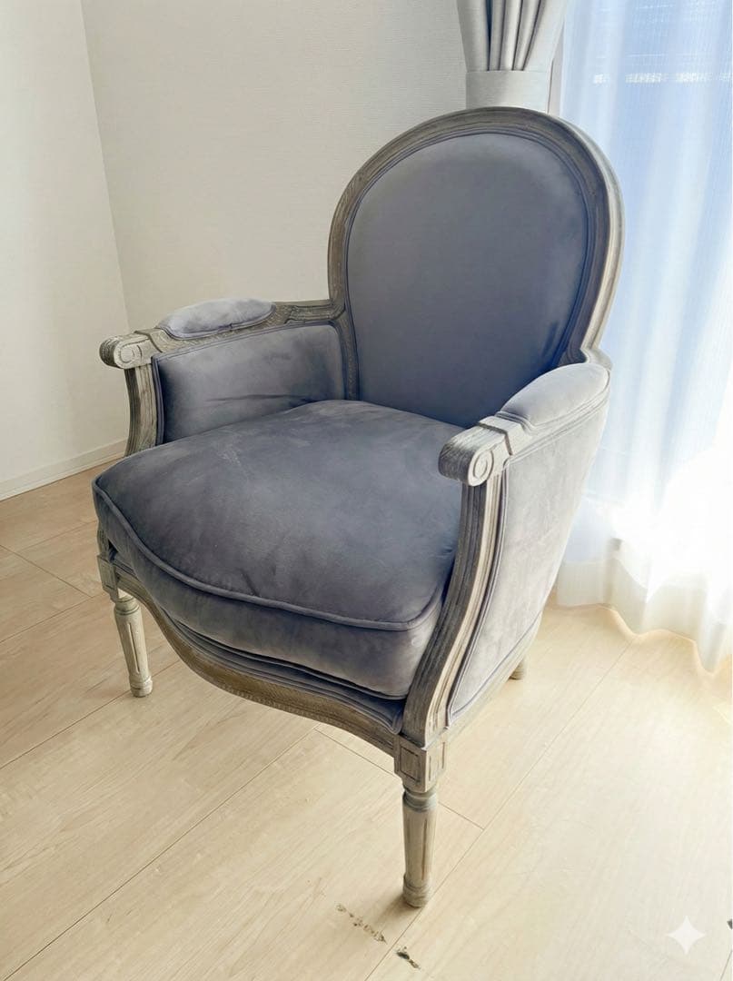【美品】サラグレース SGDアームチェアMonaナチュラルライトグレーベルベット