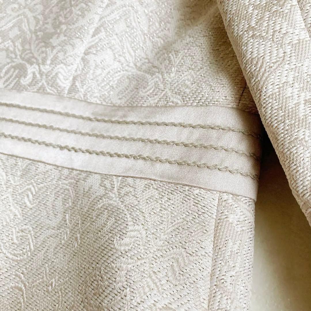 【美品】ソワールドルチェ ジャガード ノーカラーペプラムジャケット ベージュ L