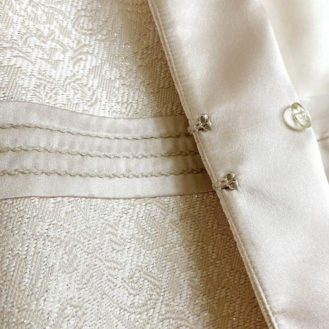 【美品】ソワールドルチェ ジャガード ノーカラーペプラムジャケット ベージュ L